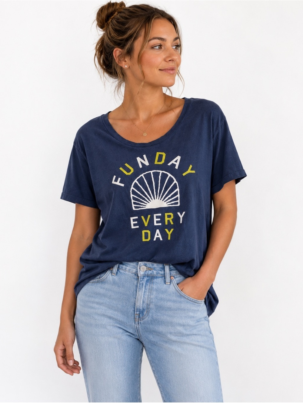 Sundry "Funday Every Day" Navy Graphic Tee Sz 3/Large Cotton/Modal